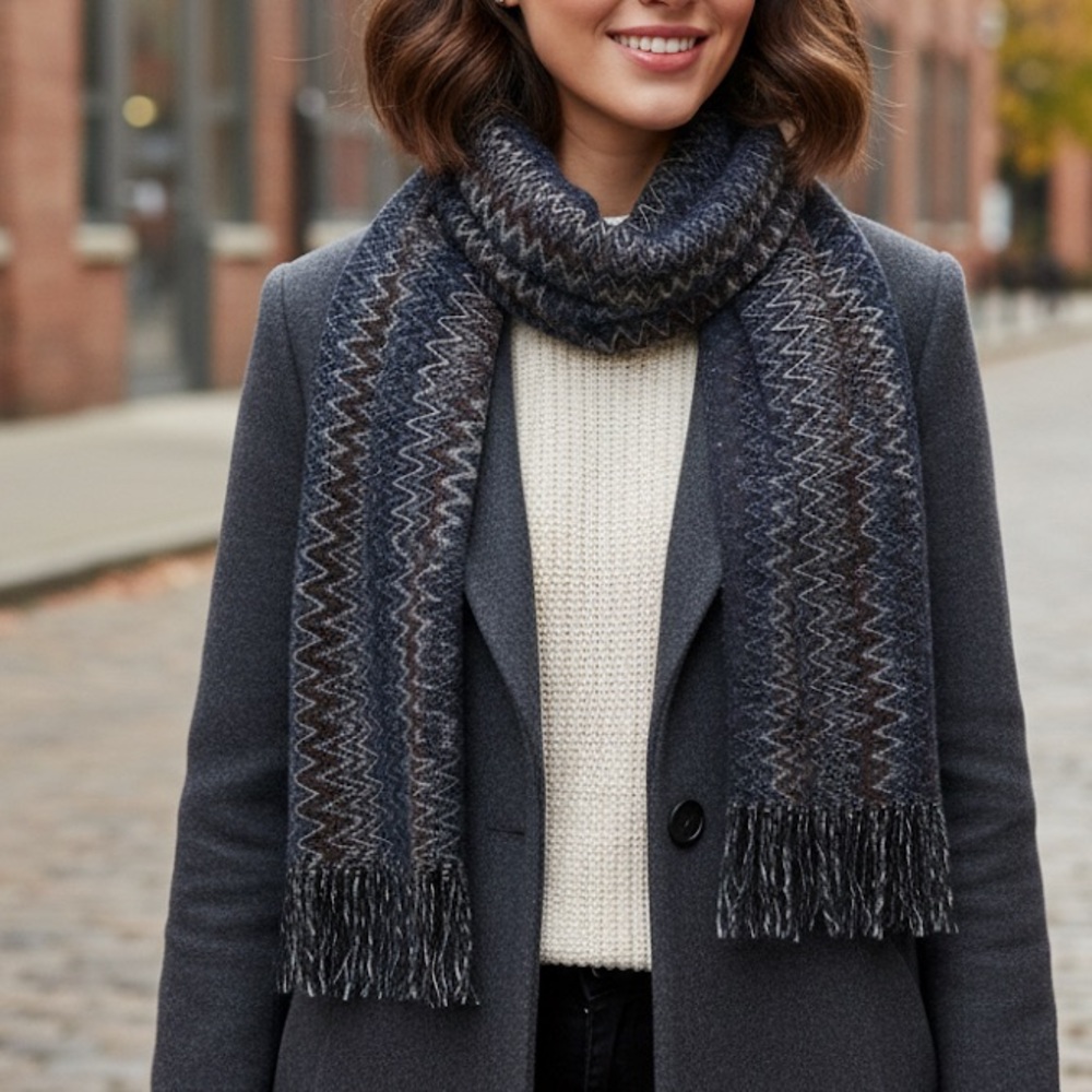 Missoni Dark Multicolor Zigzag Pattern Scarf - image 1